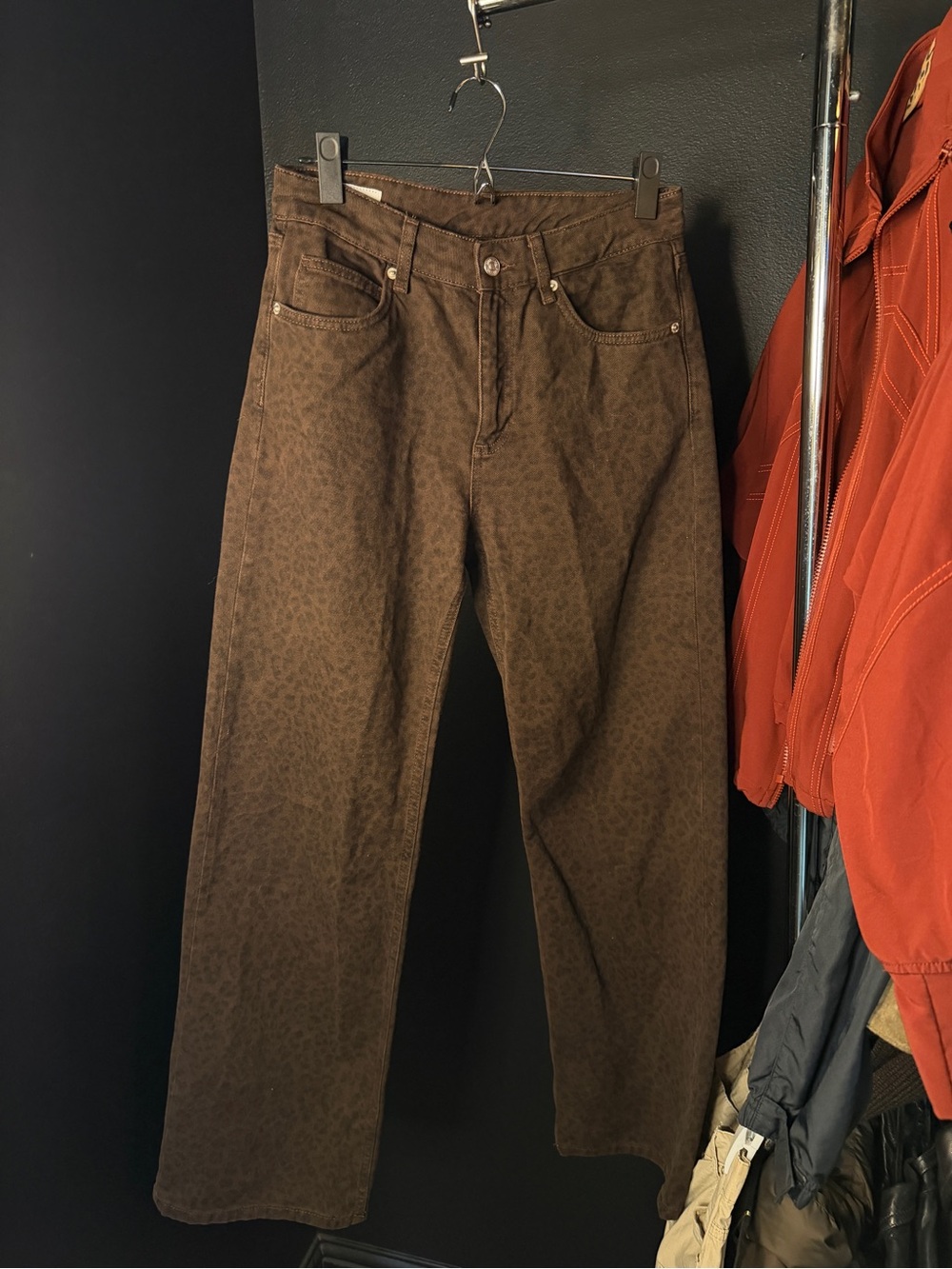 Zara Brown Leopard-Print Straight-Leg Pants